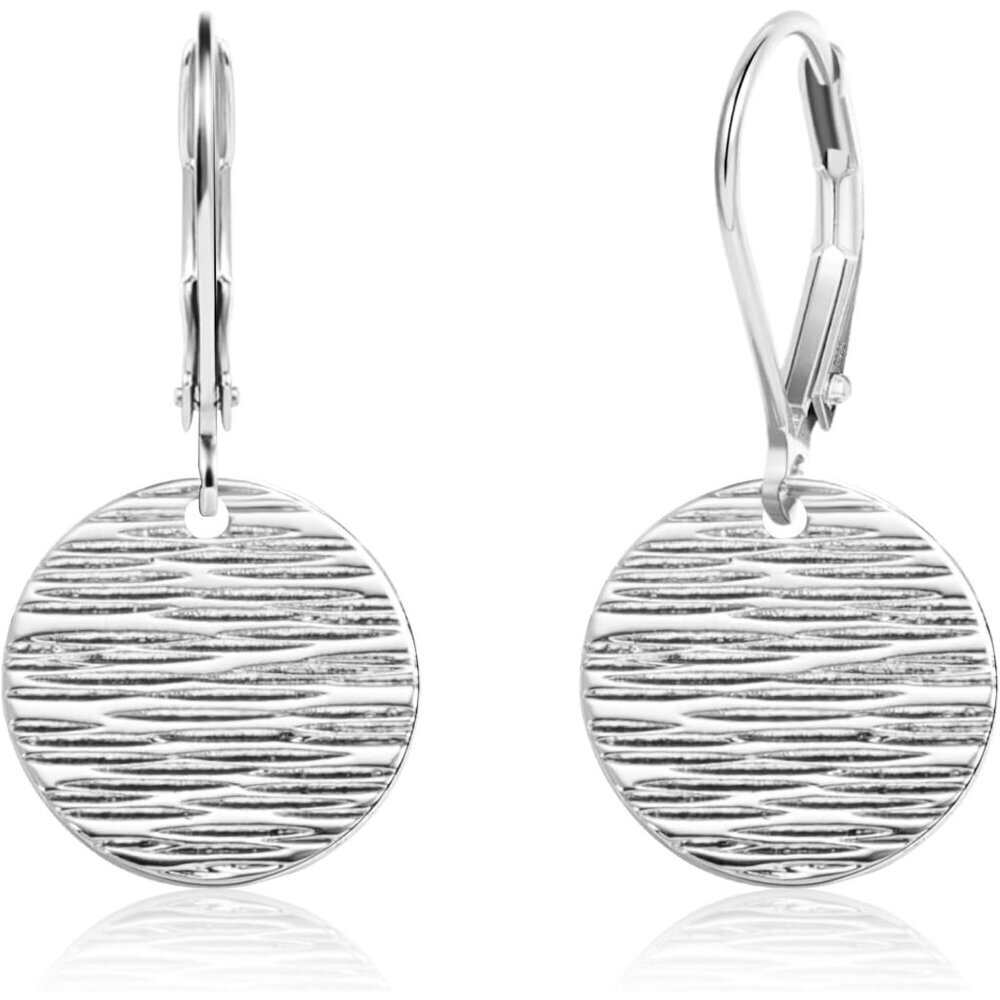 Women's Circle Coin Dangle Geometric Flat Hammered Drop Silver Earrings